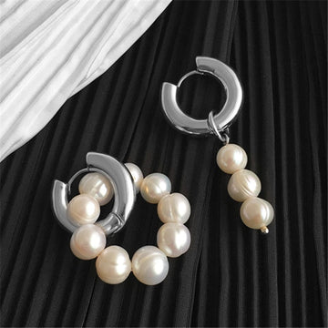 XIALUOKE Punk Metal Stainless Golden Round Earclip Earrings For Women Fashion Vintage Freshwater Pearls Drop Earrings Jewelry A8 daiiibabyyy